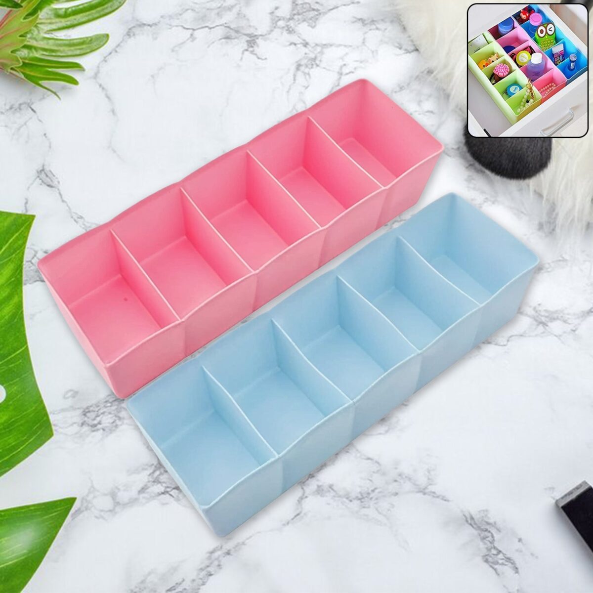 5 Compartments Socks / Handkerchief / Underwear Storage Box Socks Drawer Closet Organizer Storage Boxes (pack of 2) - Image 1