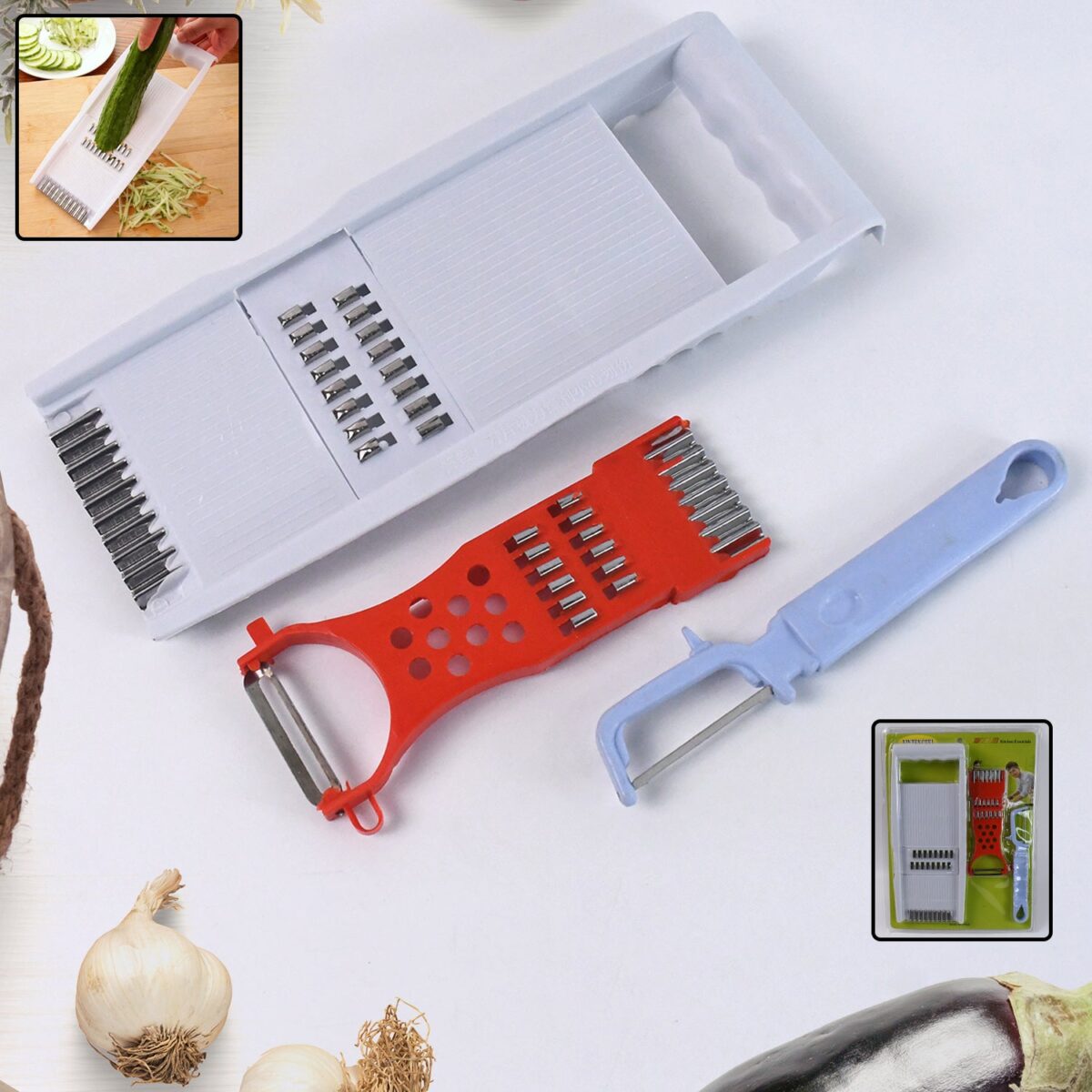 3 in 1 Kitchen Set: Grater Base, Slicing Attachment, and Peeler (3 Pcs Set) - Image 1