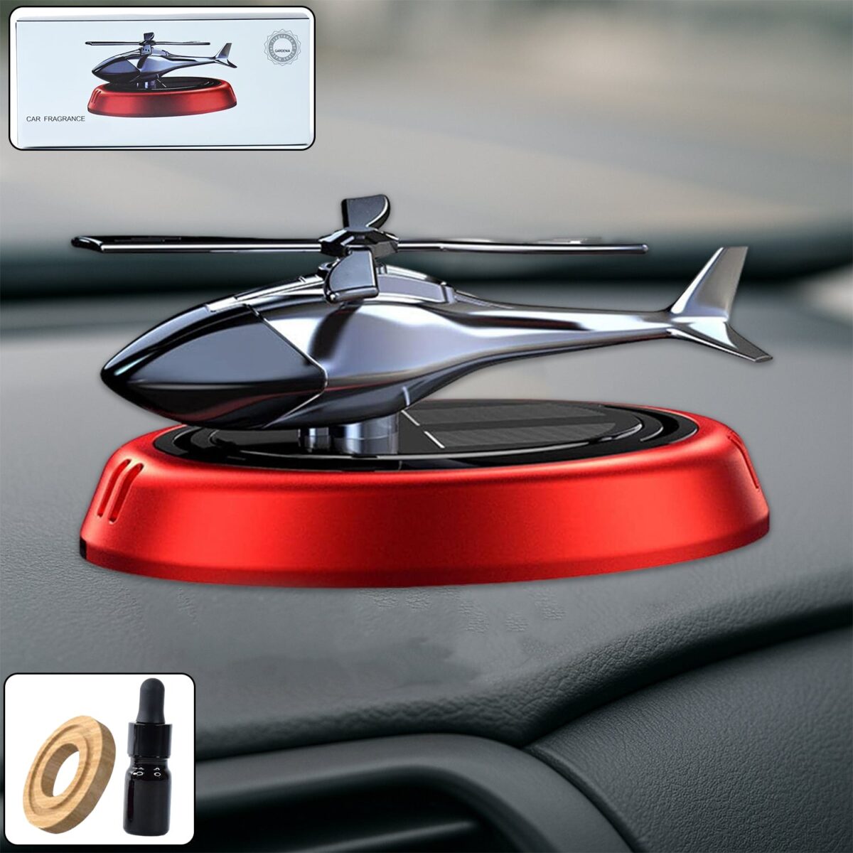 Solar-Powered Rotating Helicopter Car Air Freshener - Image 1
