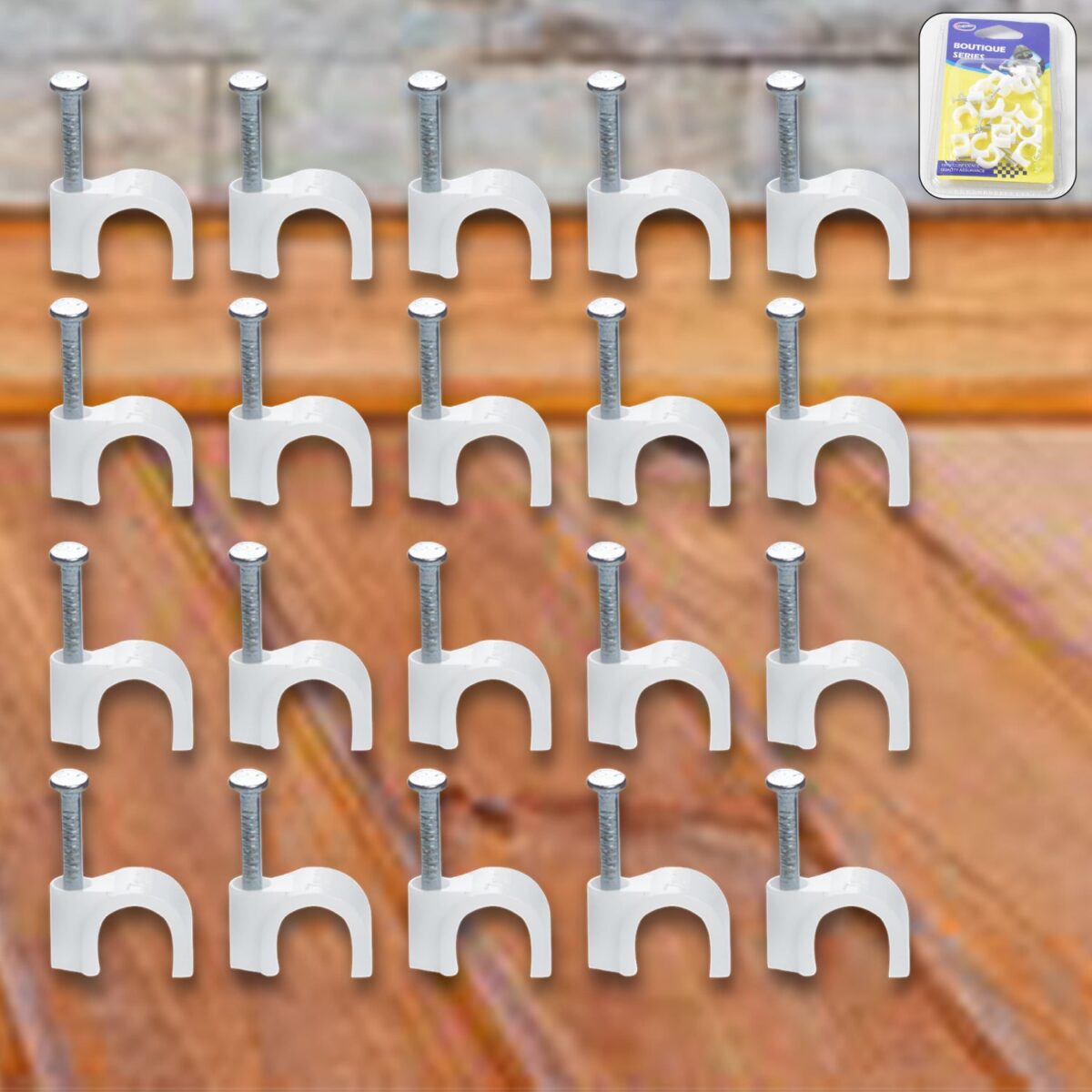 Wire Wall Clips, Plastic Cable Clips Round Wire Pins with Steel Nail (20 Pcs Set) - Image 1