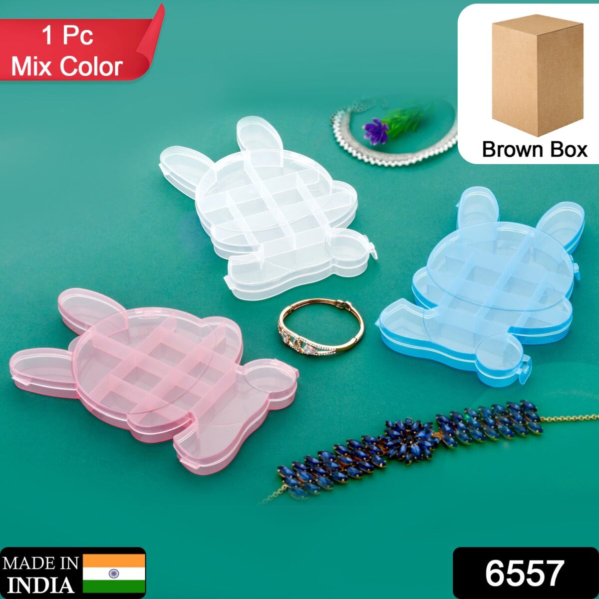 Transparent Cartoon Bear Clear Plastic Storage Box Jewelry Organizer Holder Cabinets For Small objects (1 Pc Mix Color) - Image 2