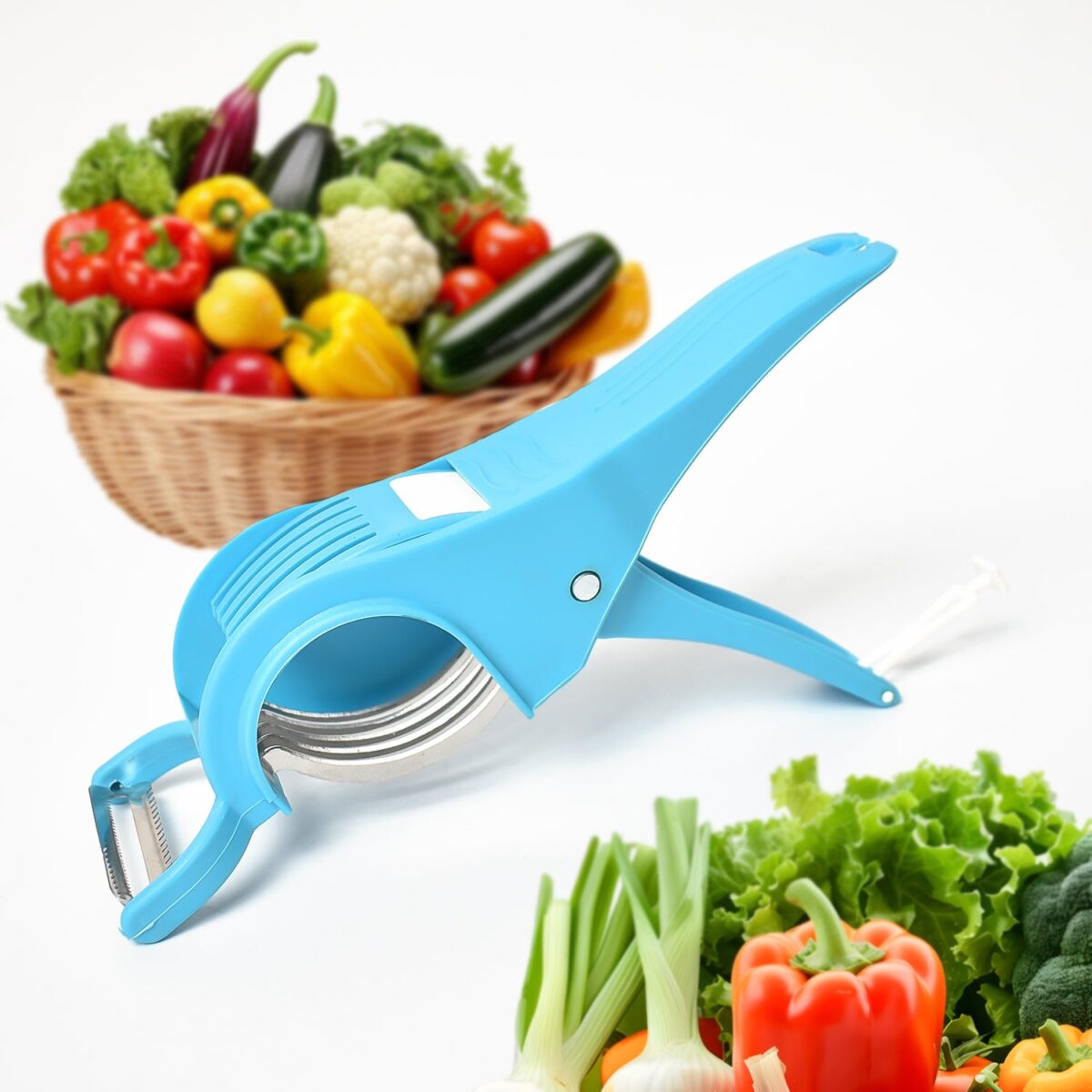 2 in 1 Vegetable &  Fruit Multi Cutter 5 Blade Vegetable Cutter with Peeler (1 Pc / Multicolor) - Image 1