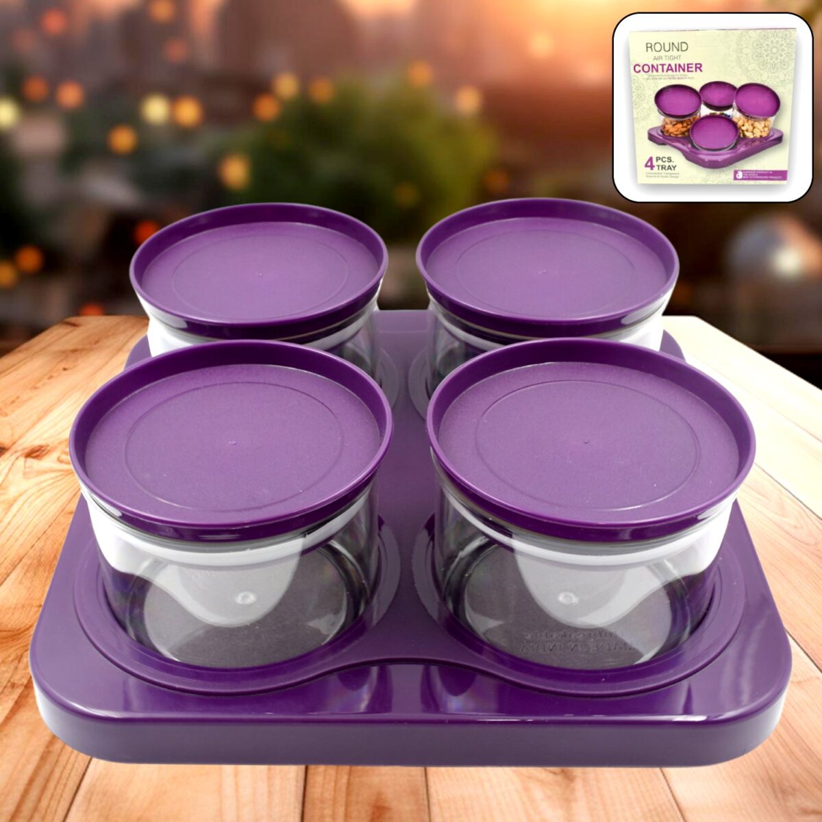 Airtight Plastic 4 Pc Storage Container Set, With Tray Dry Fruit Plastic Storage Container Tray Set With Lid & Serving Tray For Kitchen - Image 2