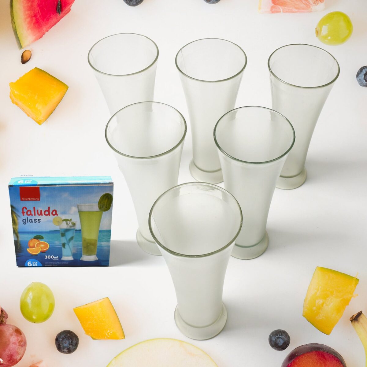 High Quality Faluda, ice cream, Juicer and Water Glasses Set of 6 Transparent, Drinking Water Glasses Stylish Glasses for Faluda, Water, Juice, Glass Set of 6 Pcs (Plastic 300 ML Approx) - Image 1