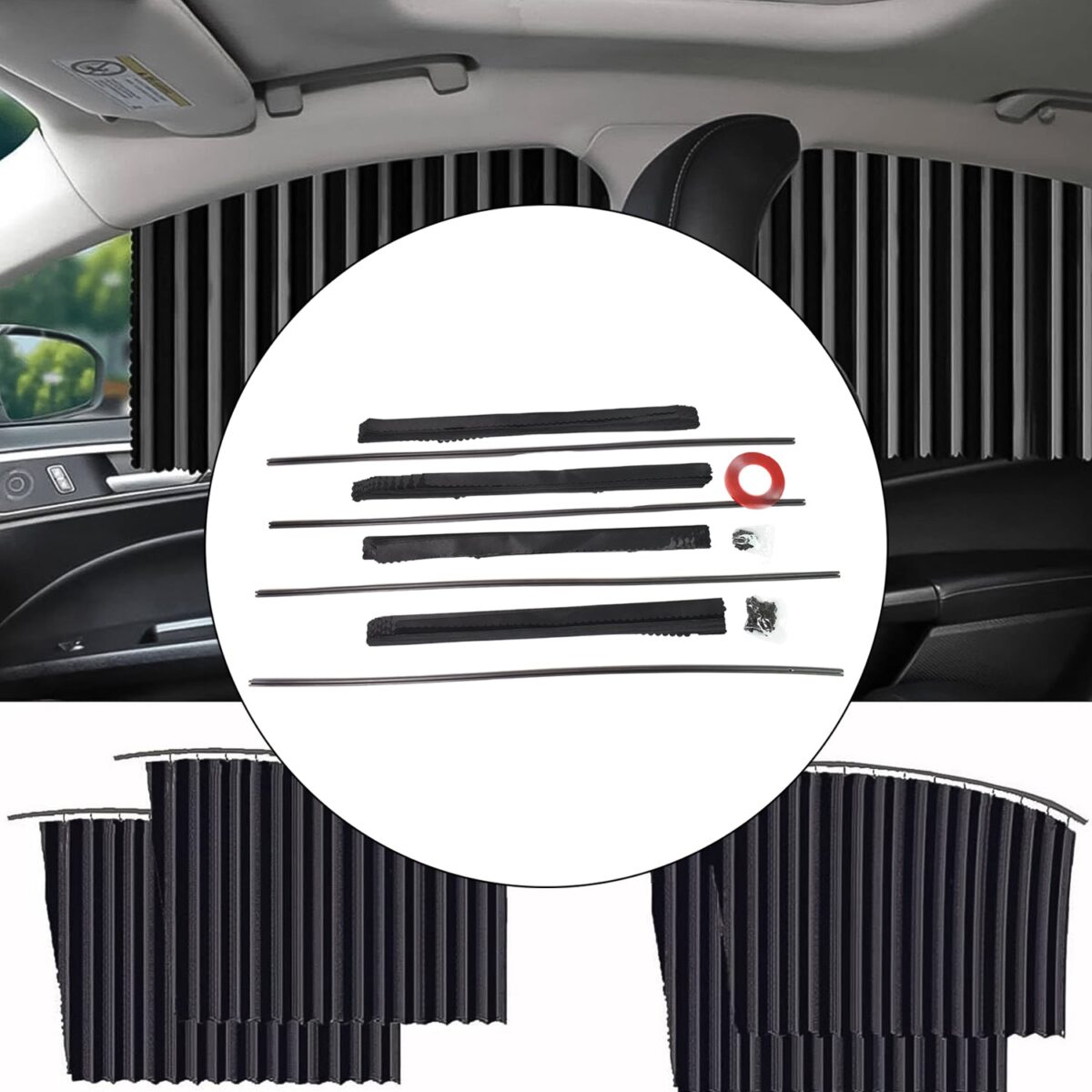 Car Window Curtain Sunshade | 4 Pcs Set with Hooks & Tapes - Image 1