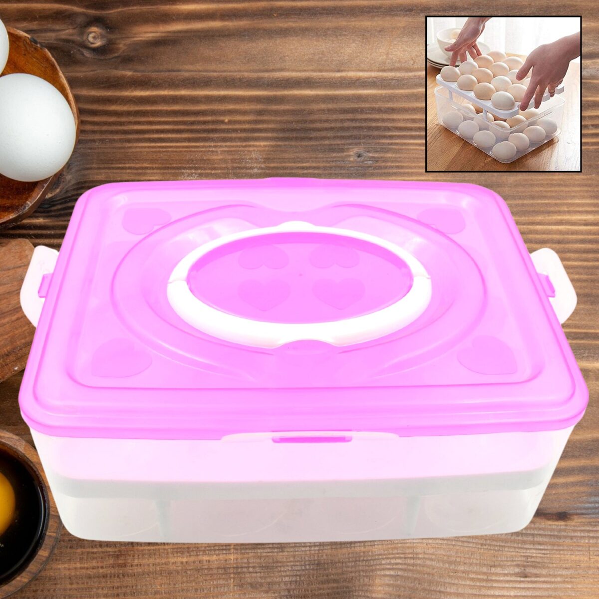 2Layer, 32 Grid Egg Tray with Lid Egg Carrier Holder for Refrigerator, Camping Food Storage Container with Handle (1 Pc ) - Image 1