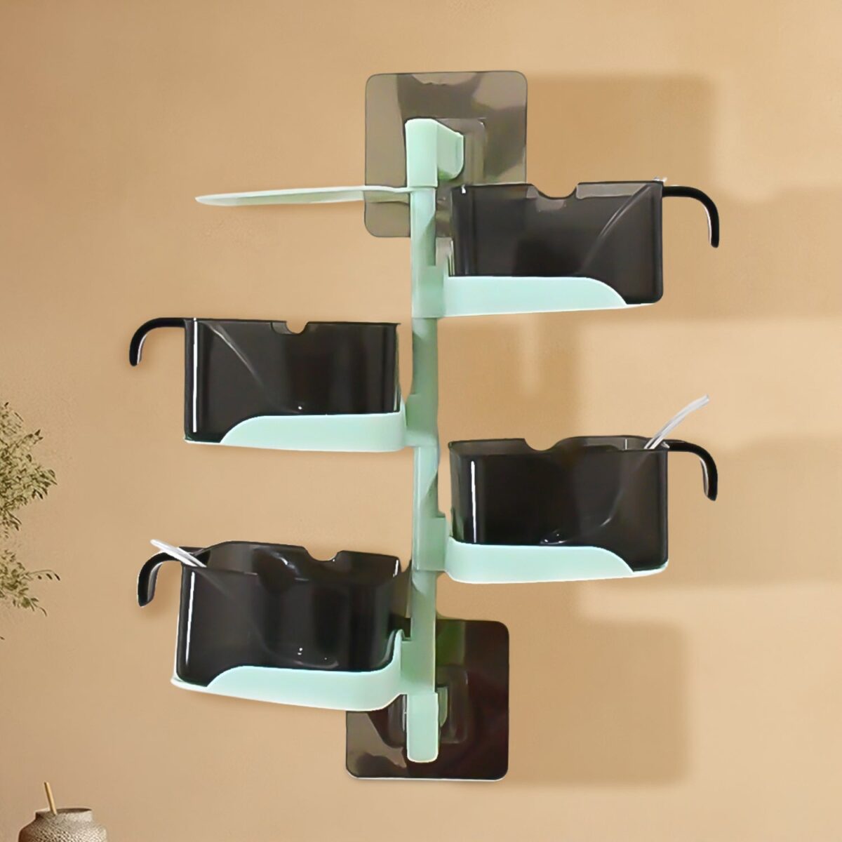 Rotating Spice Jars Vertical Rotatable Seasoning Box 5 Section / Tier With 5 Spoon (1 Set) - Image 1