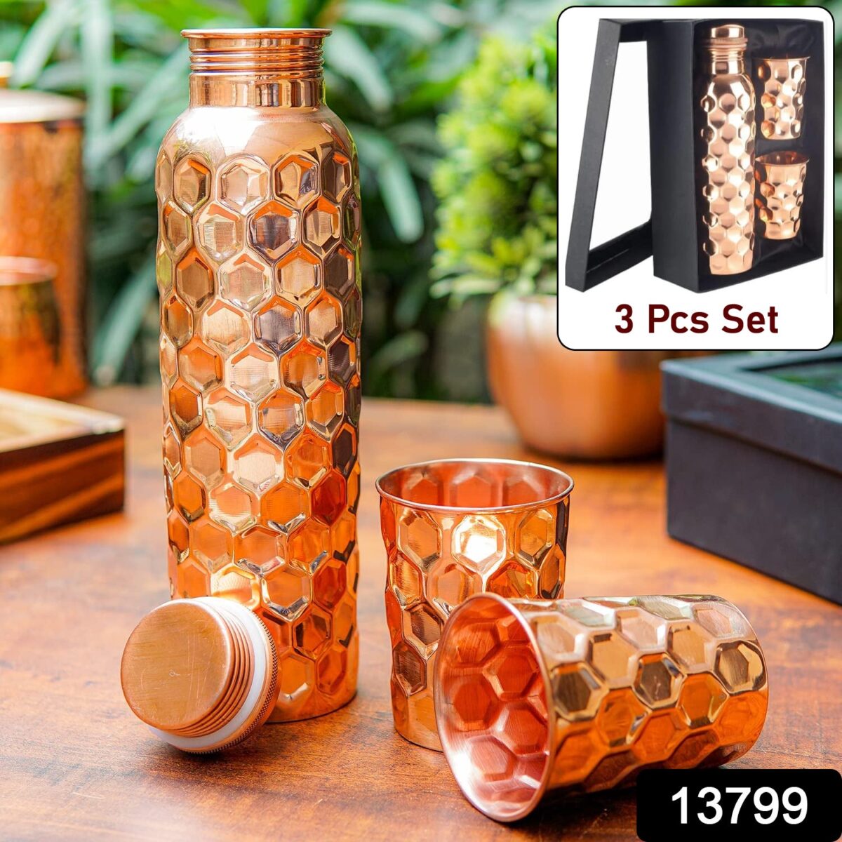 Diamond Cut Copper Water Bottle 2 Glasses with Gift Box (3 Pcs Set) - Image 3