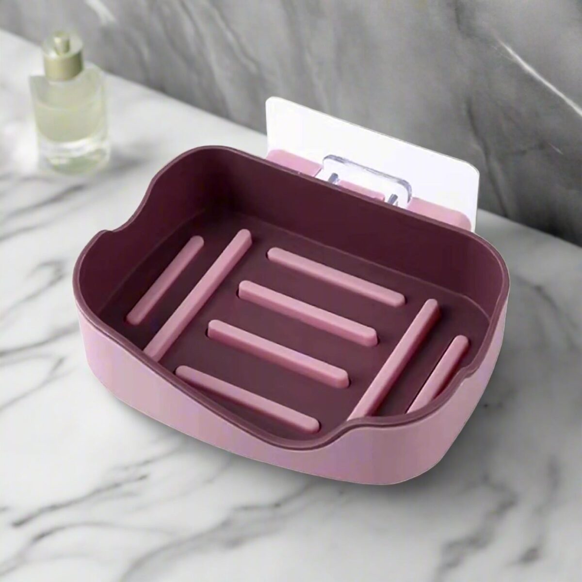 Plastic Soap Dish Holder for Bathroom Shower Wall Mounted Self Adhesive Soap Holder Saver Tray-Plastic Sponge Holder for Kitchen Storage Rack Soap Box, Bathroom (1 Pc) - Image 1