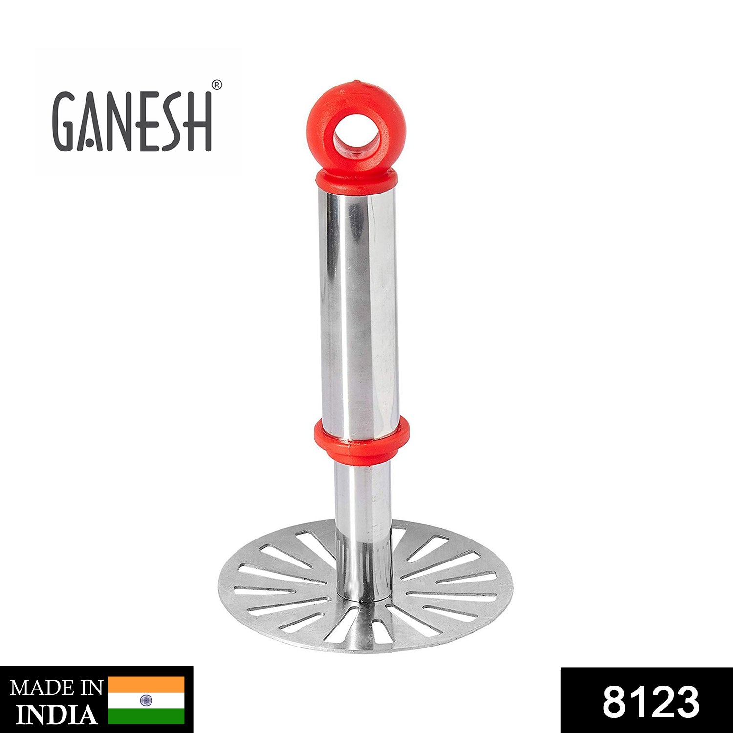 01_8b19b41f-1828-40c3-afd4-b92a8391fc08.jpg Ganesh Potato / Pav Bhaji Masher with Plastic Handle, Silver & Plastic - Oval Pav Masher, Potato 1-Piece, Smasher Handle, Multicolor - Image 2