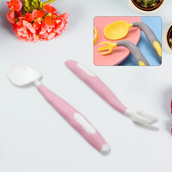 Silicone Bendable Kids Spoon & Fork Set â€“ Toddler Self-Feeding Utensils (2 Pc Set)