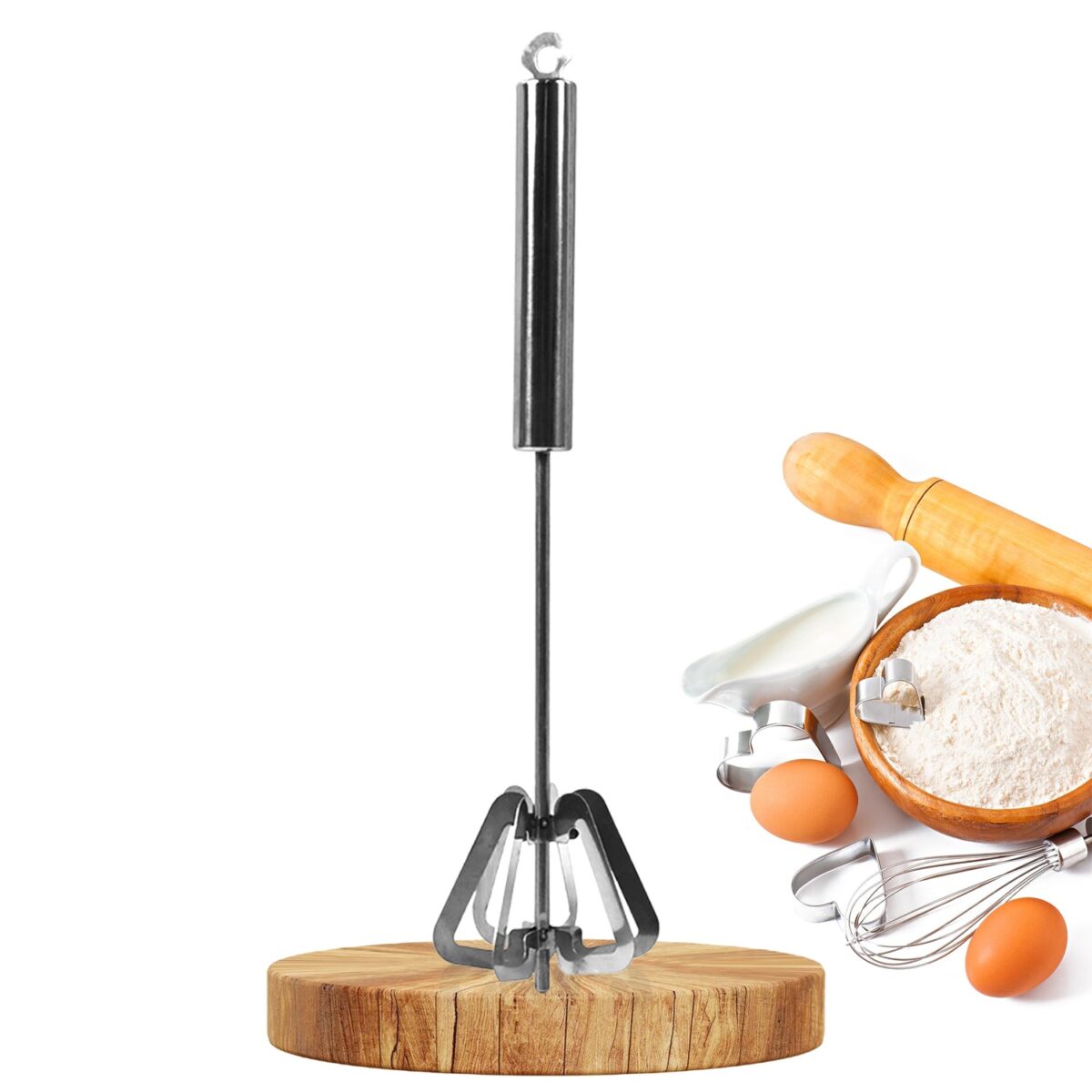 Hand Push Mixer, Egg Whisk, Stainless Steel Blender (1 Pc) - Image 1