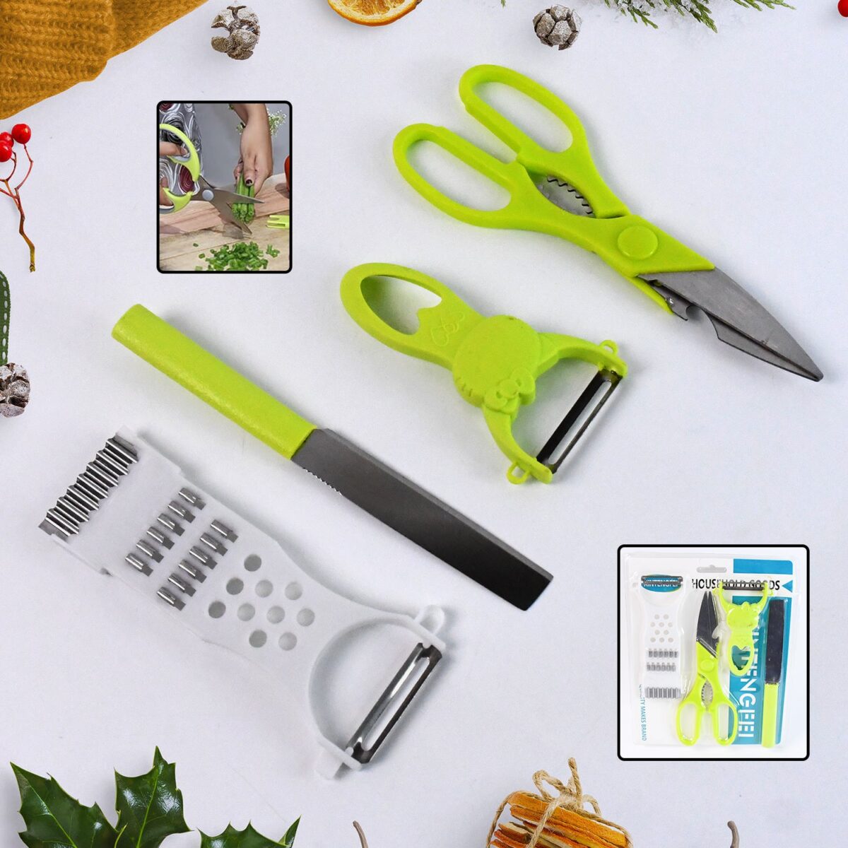 4-Piece Kitchen Cutting Set: Scissors, Peeler, Grater / Slicer, and Knife - Image 1