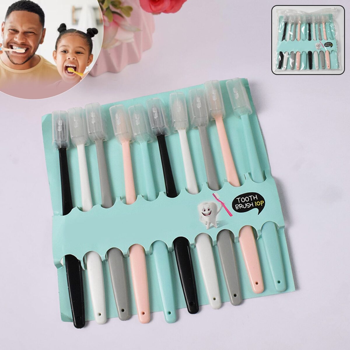 Kids Adults Ultra Soft-bristled Toothbrush With Cover (10 Pcs Set) - Image 1