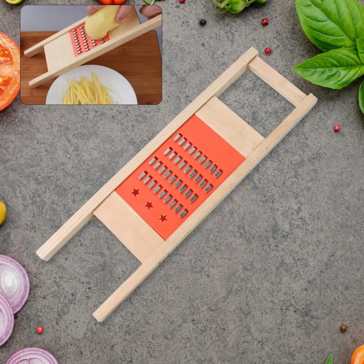 Cucumber Vegetable Slicer Salad Kitchen Wooden Shredder Cutter Grater Slicer - Image 1