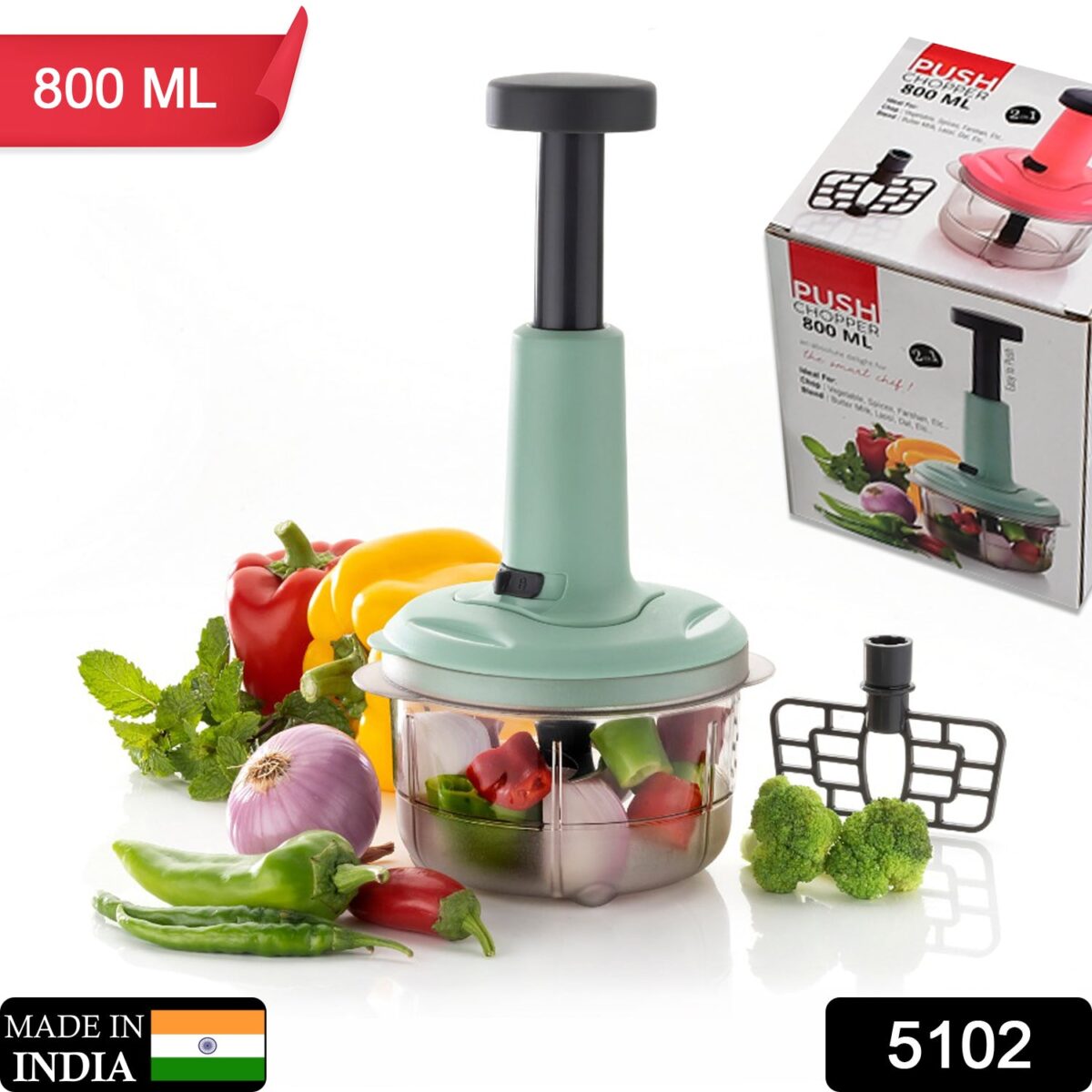 2-in-1 Push Chopper 800ml with Stainless Steel Blade for Quick Food Prep - Image 2