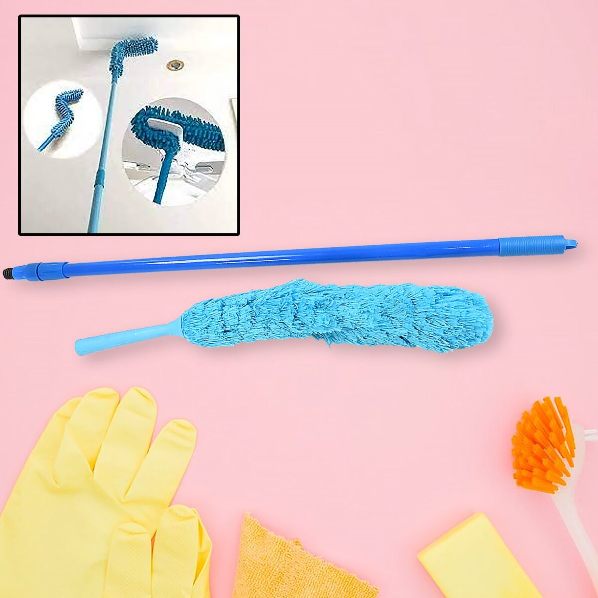 Adjustable Long Handle Microfiber Dust Brush Ã¢â‚¬â€œ Foldable Ceiling & Appliance Cleaner - Image 1