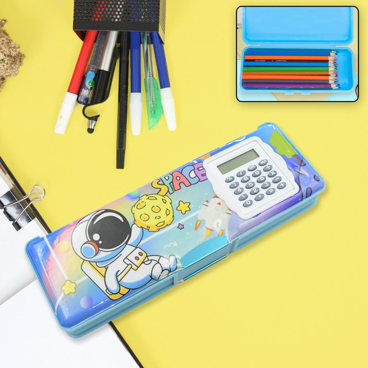 Magnetic Geometry Box - Double-Sided Pencil Case with Calculator for Students - Image 1