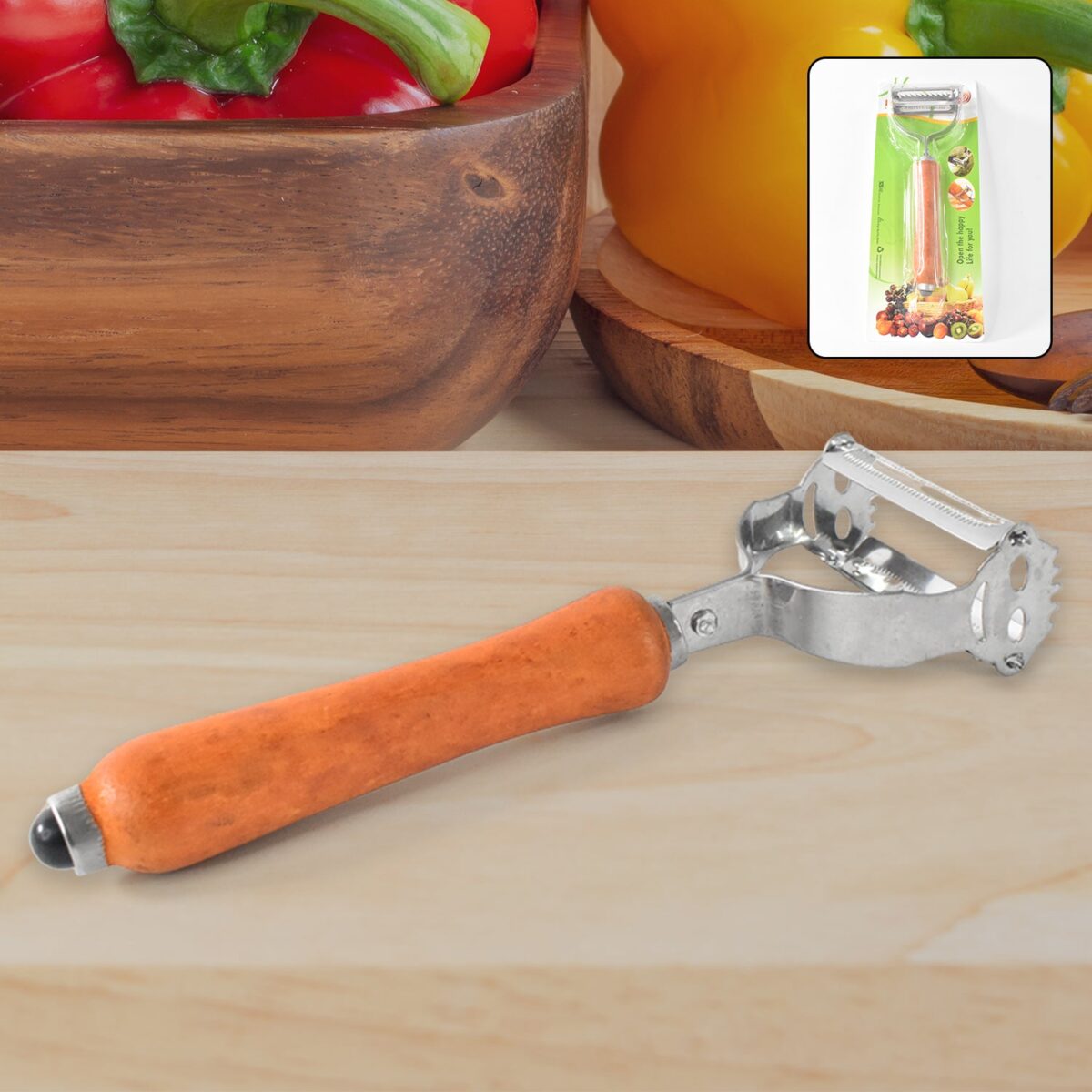 Vegetable and Fruit Peeler with Wooden Handle (1 Pc) - Image 1