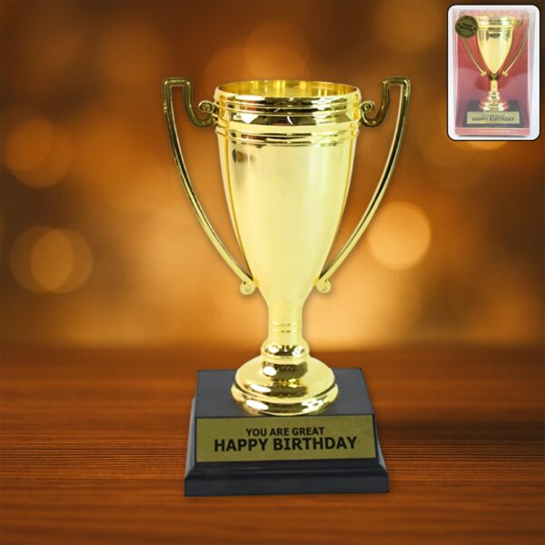 Golden Birthday Trophy â€“ â€œYou Are Great Happy Birthdayâ€ Plastic Award with Base