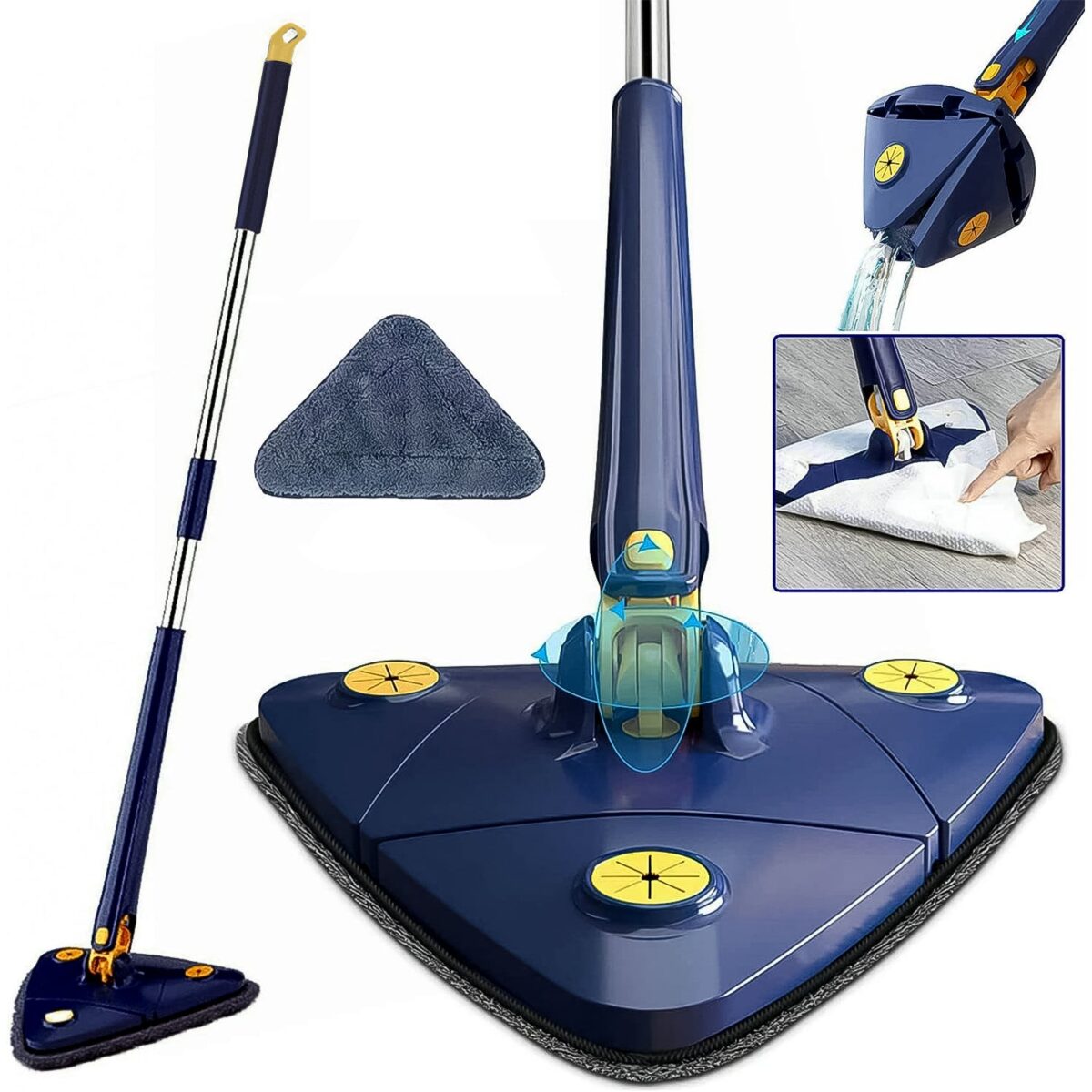 360Ã‚Â° Rotatable Mop Triangle Mop with Long Handle (1 Pc / 113 Cm) - Image 1