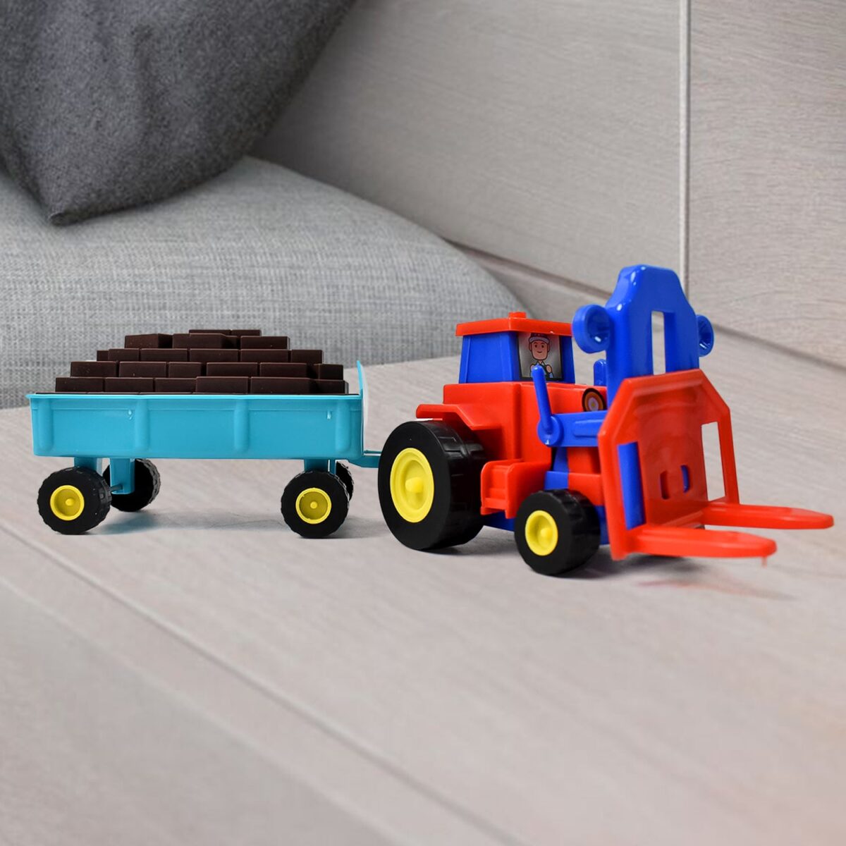 Plastic Tractor Toy Friction Powered Tractor with Bricks Trolley (1 Pc) - Image 1