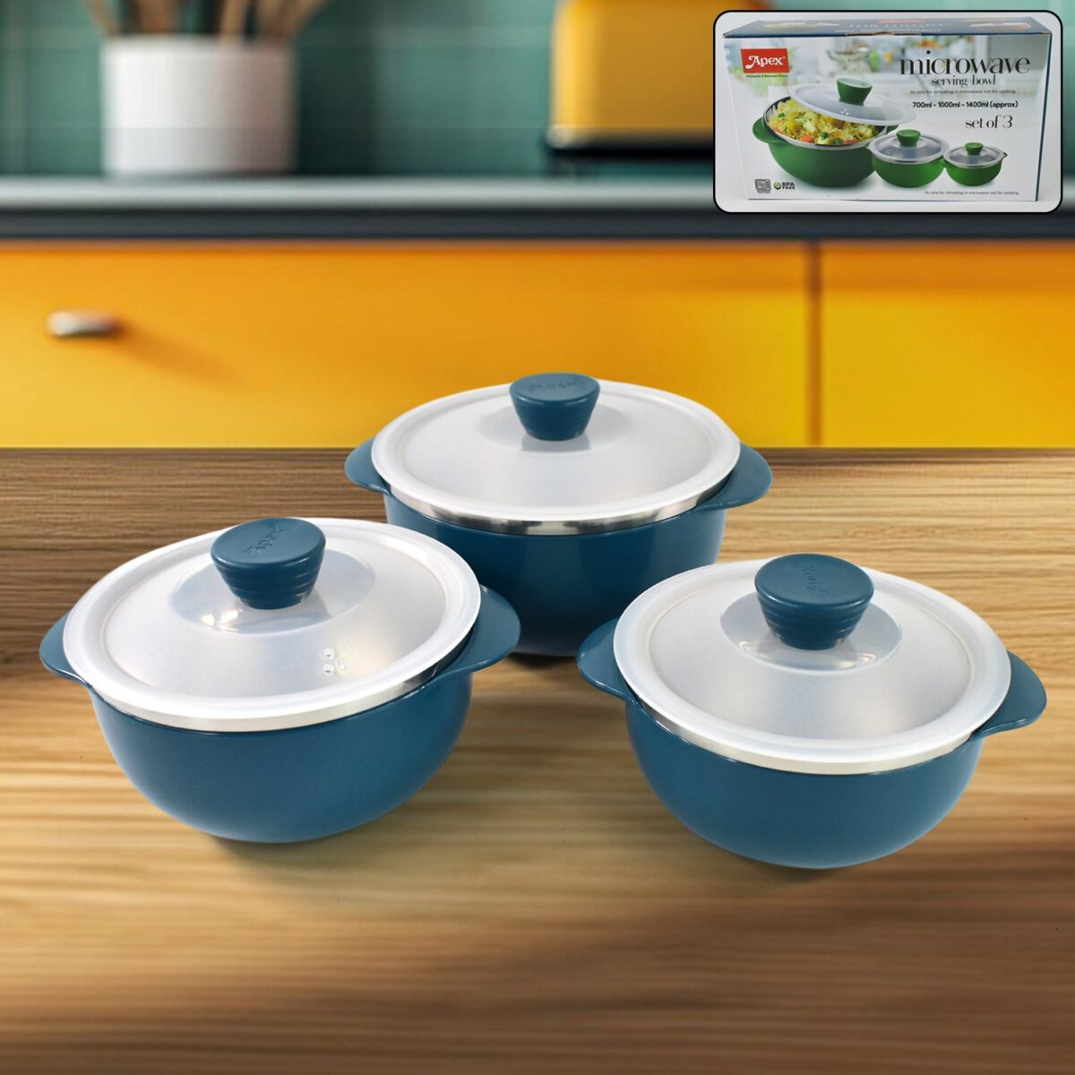 Apex Microwave-Safe Serving Bowl 3 Pcs Set (700ml, 1000ml, 1400ml) - Image 1