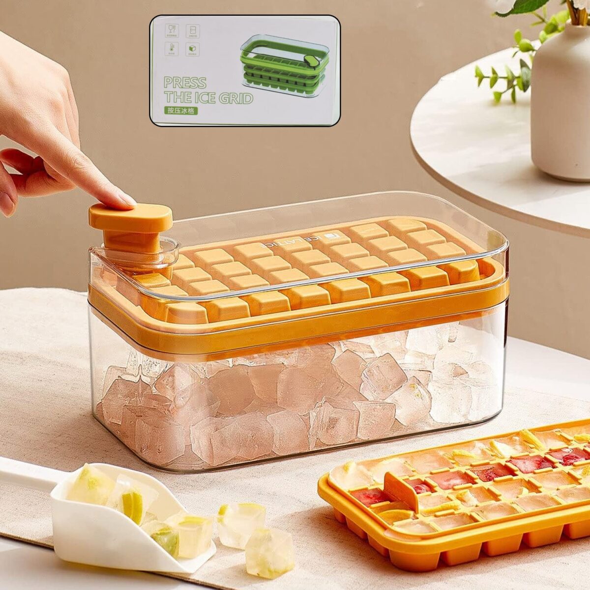 Ice Cube Tray with Lid 32 Grid, Storage Box Kitchen Bar Tool (1 Pc) - Image 1