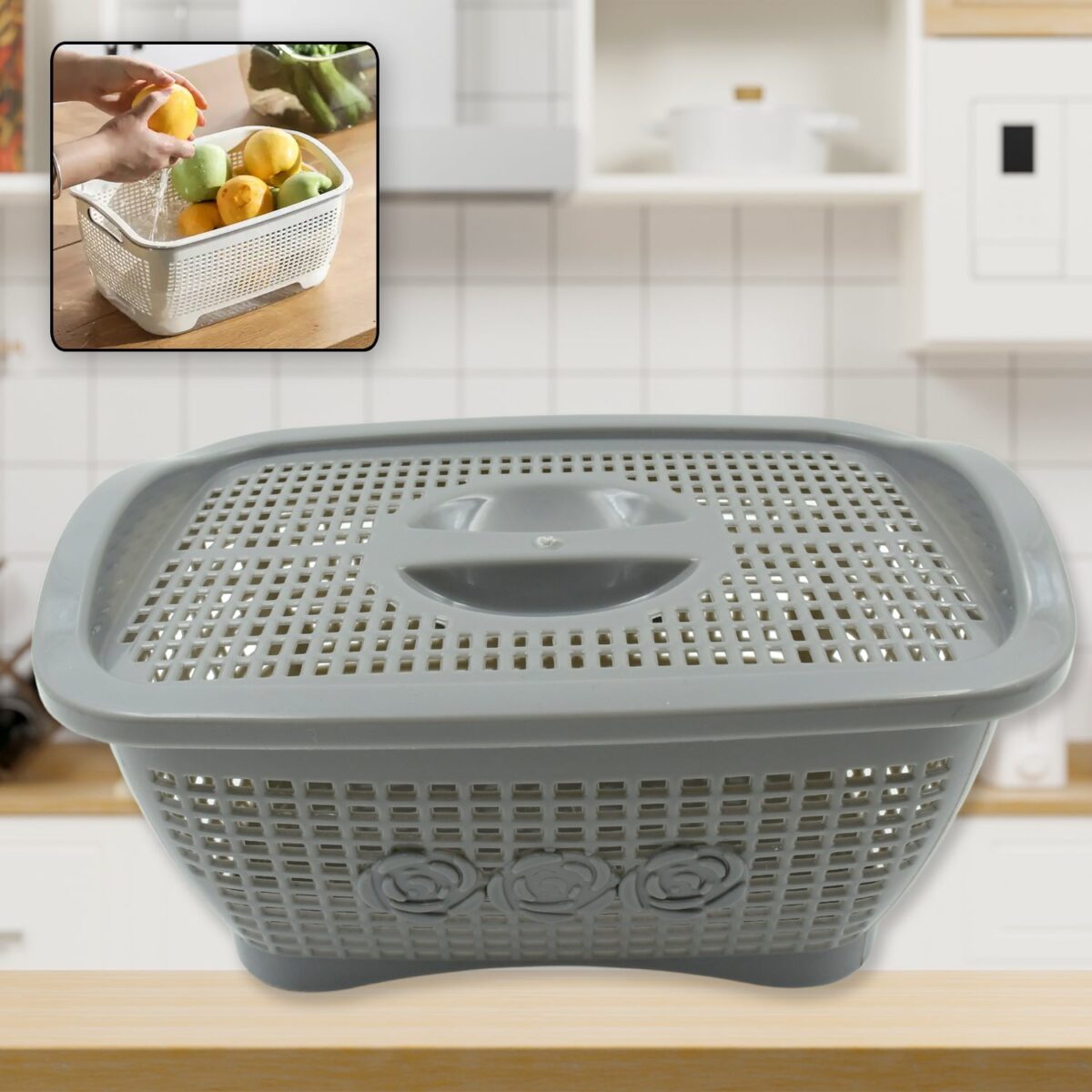 Multipurposes Plastic Basket, Organizer for Kitchen, Countertop, Cabinet, Bathroom with Lid, Plastic Storage Basket For Store Fruits, Vegetables, Magazines, Cosmetics, Stationary (1 Pc / Mix Color ) - Image 1