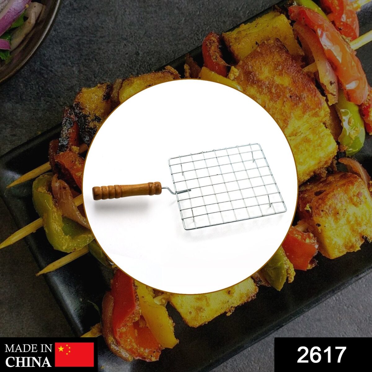 Square Stainless Steel Barbecue Grill with Wooden Handle - Image 2