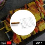 Square Stainless Steel Barbecue Grill with Wooden Handle - Image 2