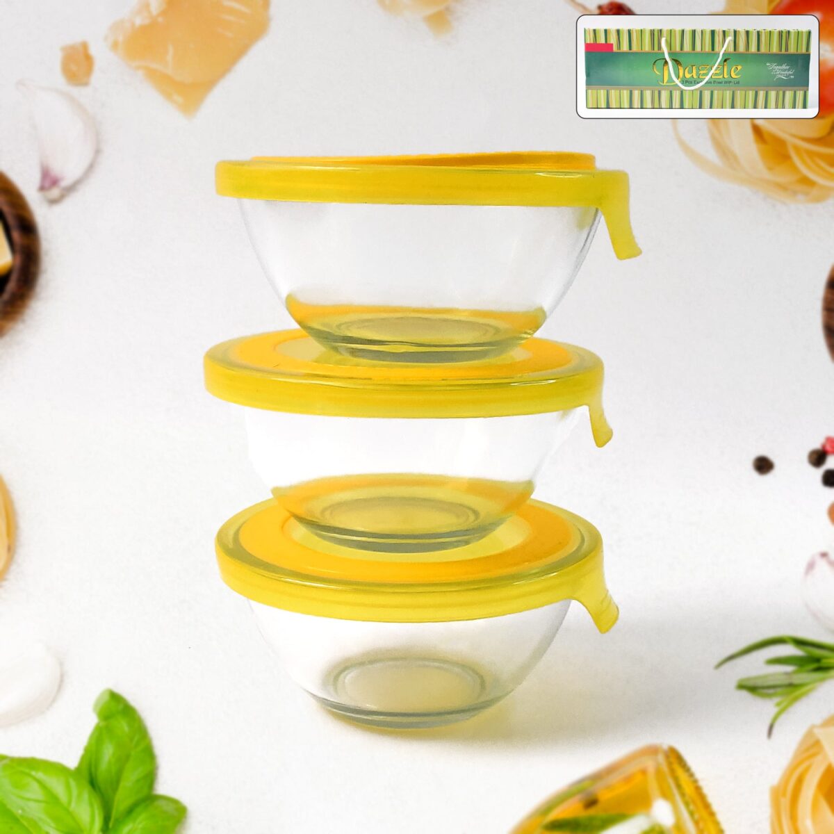 Dazzle Glass Bowl Set Mixing / Storage Bowls with Lids (3 pcs Set) - Image 1