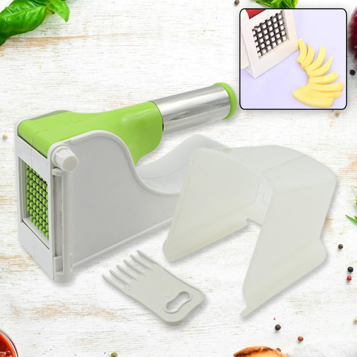 Virgin Plastic French Fry Chipser, Potato Chipser / Potato Slicer with Container - Image 1