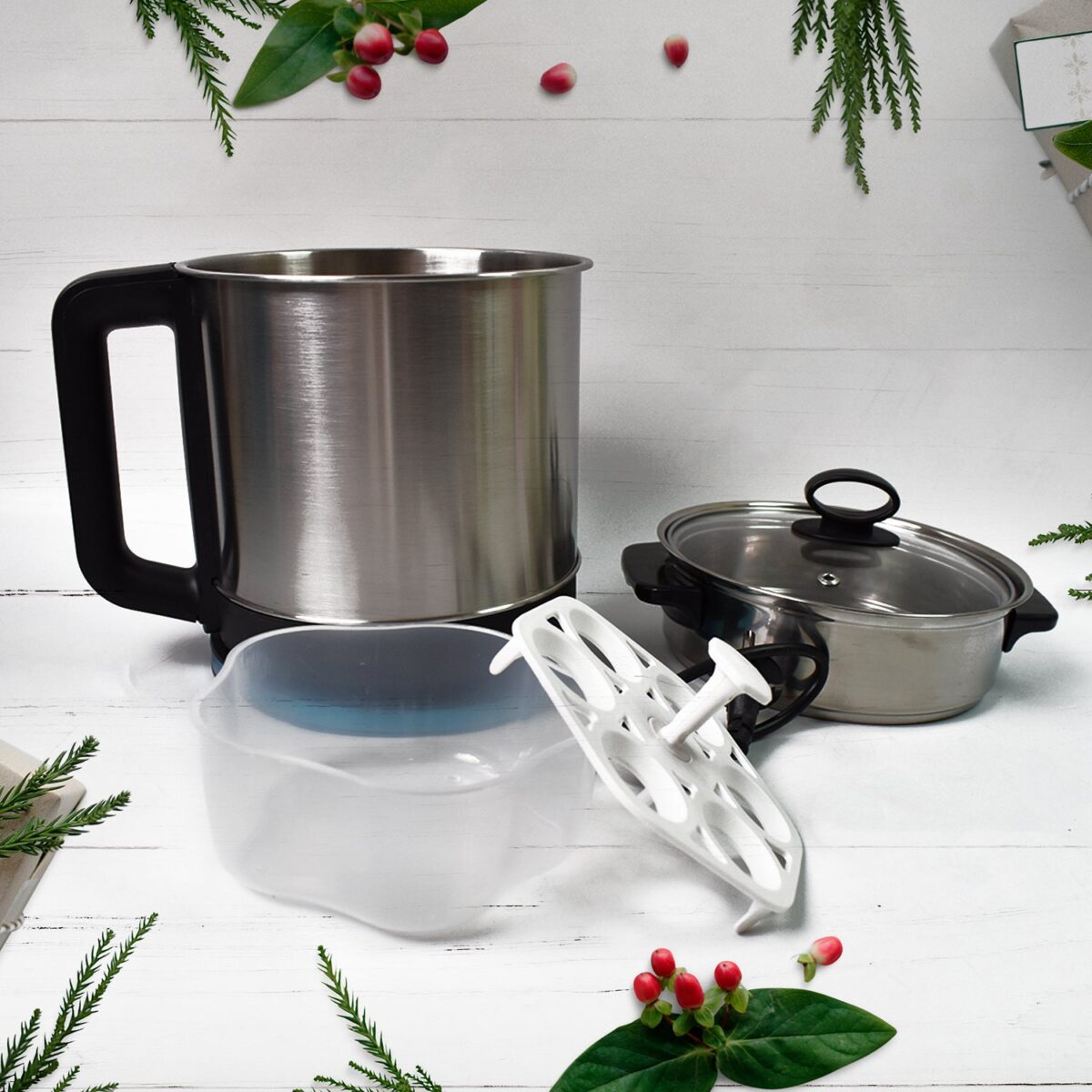 Soup Pot with Lid, Stainless Steel Multi Cooker Kettle (800W / 2.5 Ltr.) - Image 1