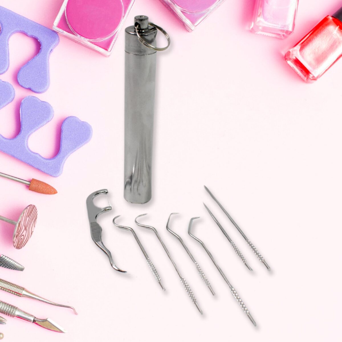 7 IN 1 STAINLESS STEEL TOOTHPICK FLOSSIER SET (1 SET / With Case) - Image 1