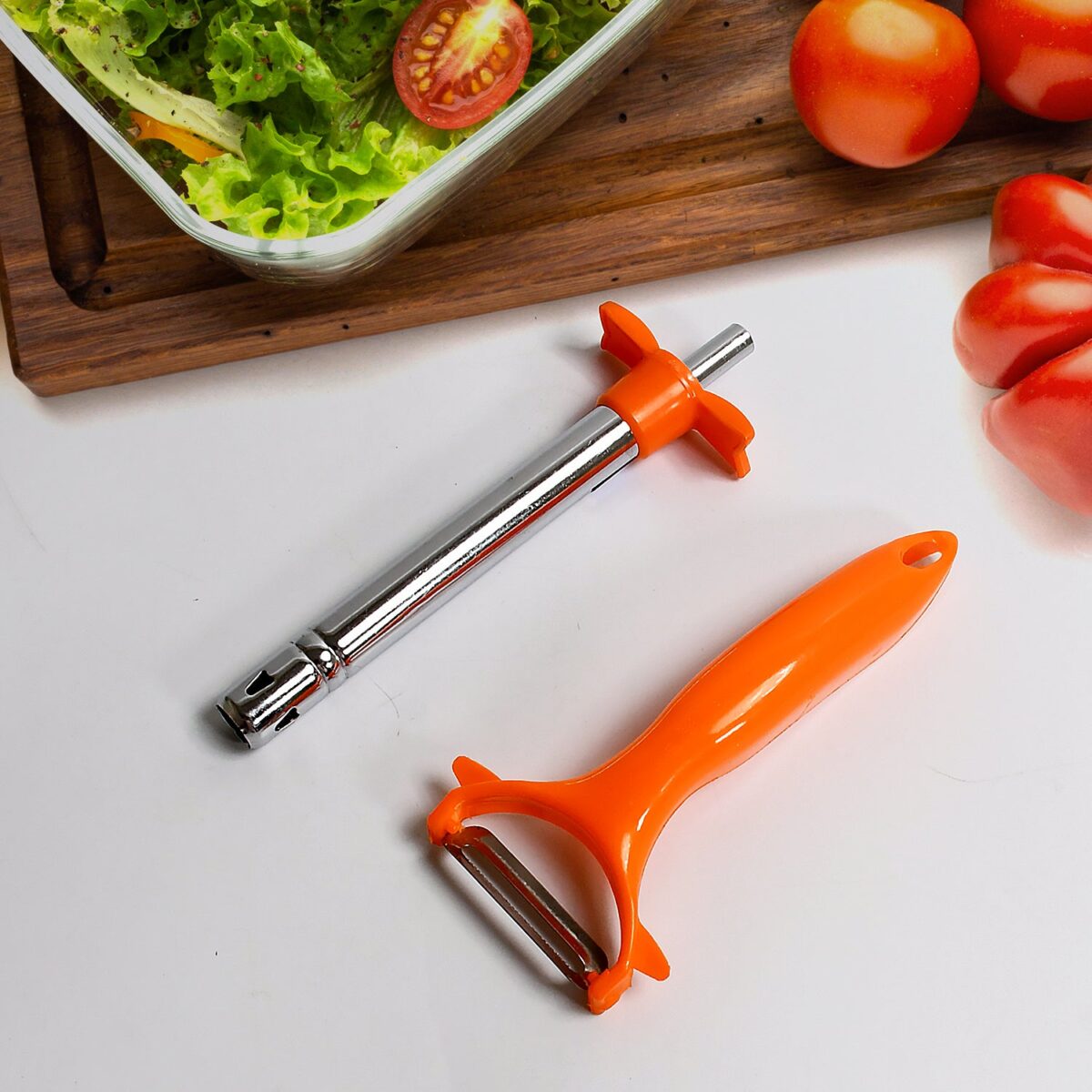 2 in 1 Kitchen Combo Lighter, Stainless Steel Durable Gas Lighter with Vegetable Cutter Peeler, For Kitchen Steel Gas Lighter (2 Pc Set) - Image 1