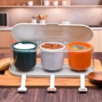 Home Kitchen 3 Grid Seasoning Spice / Masala Box Kit with Spoon (Multicolor / 1 Set) - Image 4