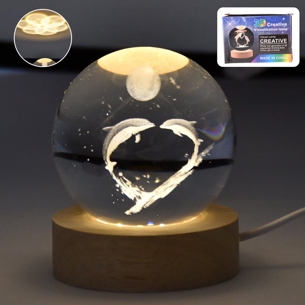 Fish 3D Crystal Ball lamps With Base (1 Pc) - Image 1