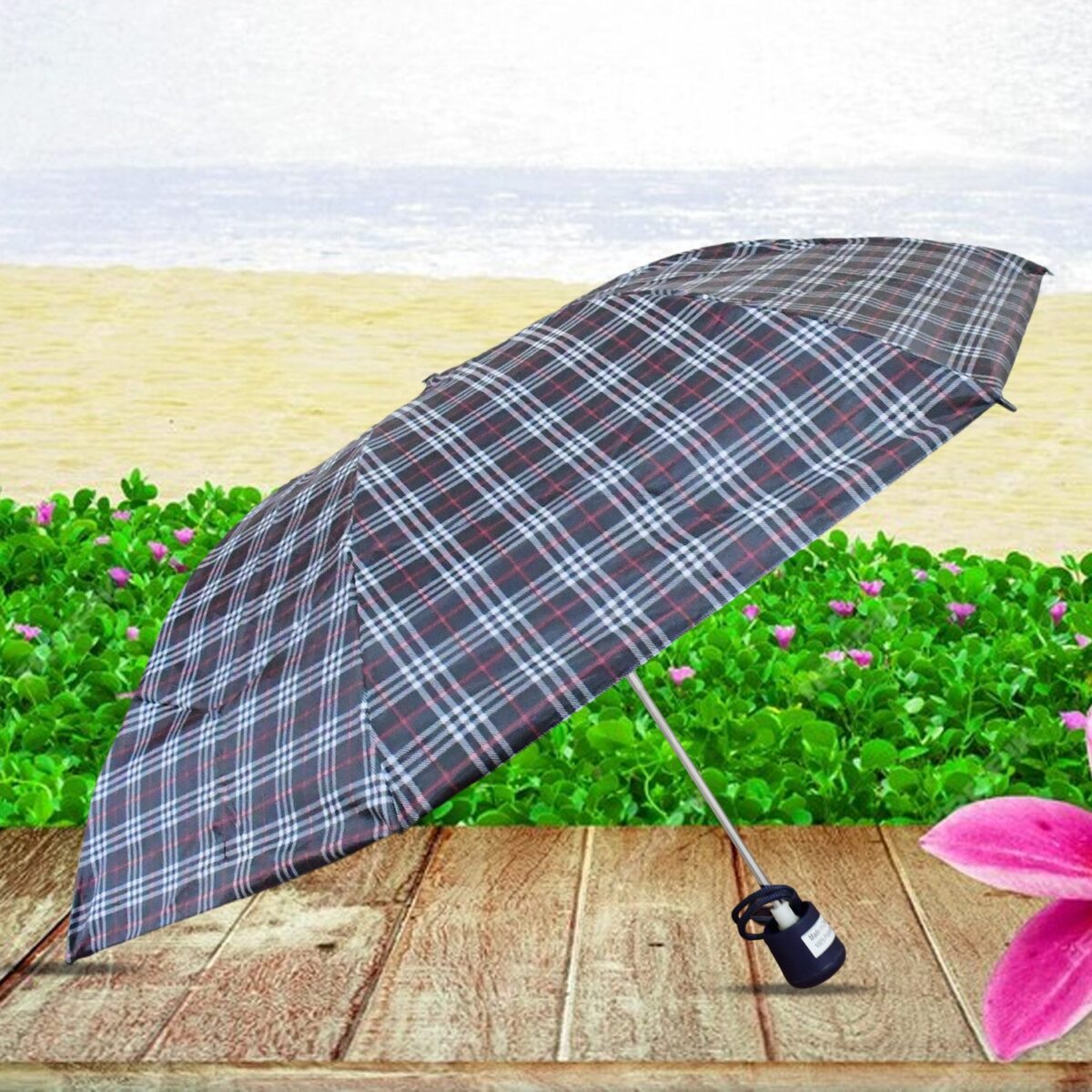 3-Fold Sun & Rain Protective Solid Foldable Umbrella, (1 Pc) - Image 1