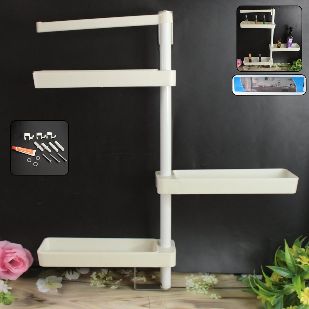 Kitchen Organization Rotating Shelf Storage Racks Multipurpose Adjustable (1 Set) - Image 1