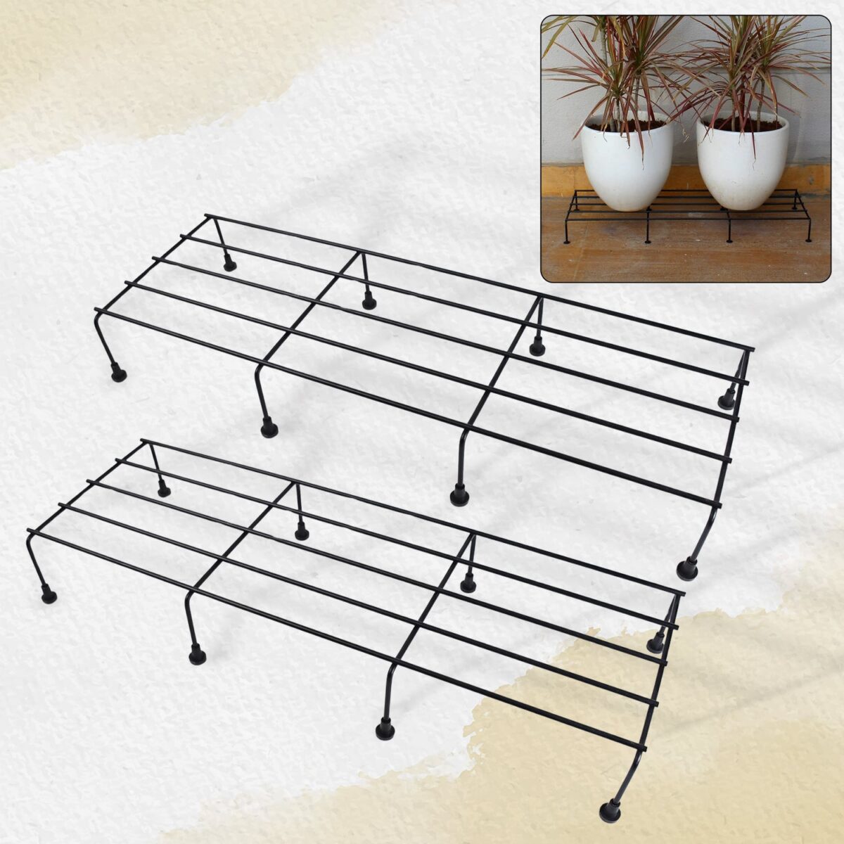 Metal Rectangle Flower plant stand for balcony (60Ãƒâ€”20 Cm / 2 Pc Set) - Image 1