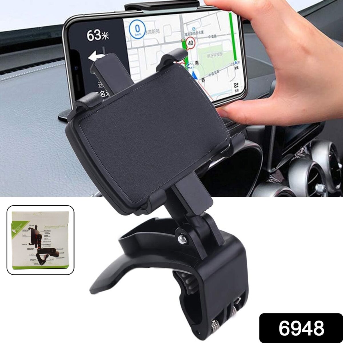 Car Phone Holder Clip Mount 360 Degree Rotation Dashboard Rear View Mirror Sun Visor Smartphone HUD Navigation Fold Stand Plastic Black Compatible For All Smart Phones - Image 2