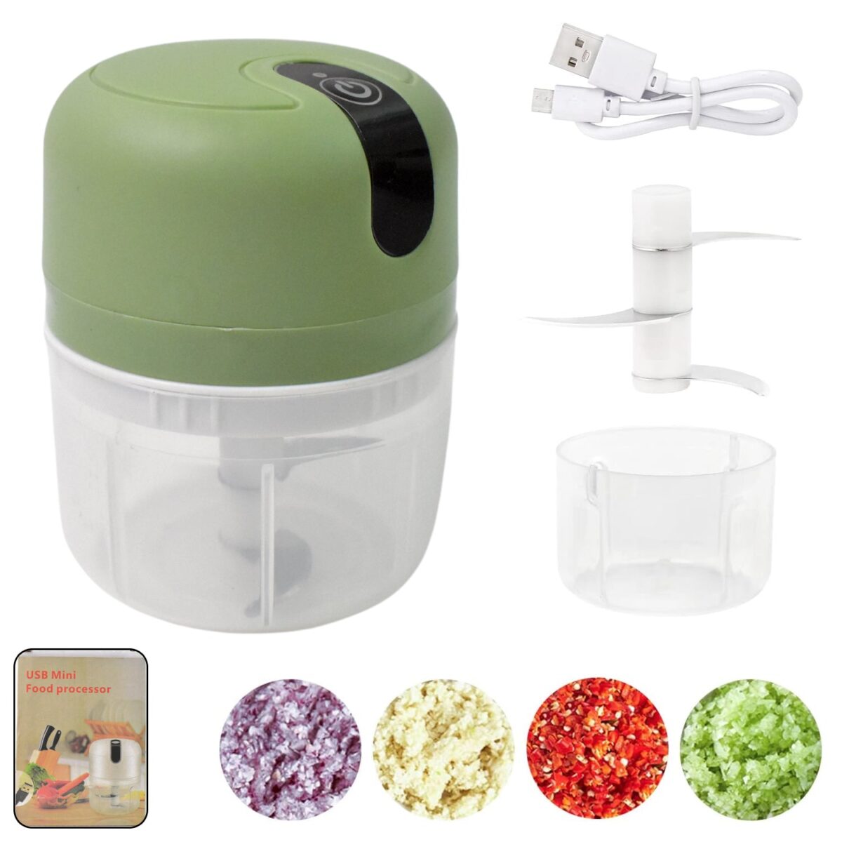 Wireless USB Rechargeable Mini Electric Garlic Machine / Chopper 3 Blades (250Ml) - Image 1