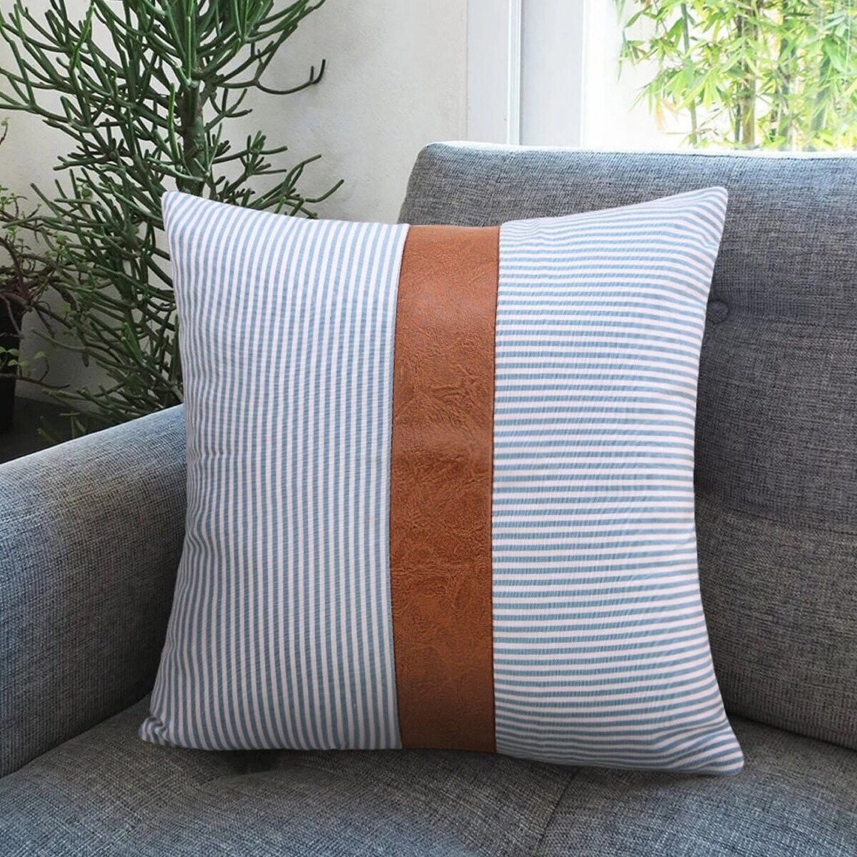 Pillow Covers, leather & cotton Cushion Covers (16 Ãƒâ€” 16 Inch / 1 Pair / 2 Pc) - Image 3