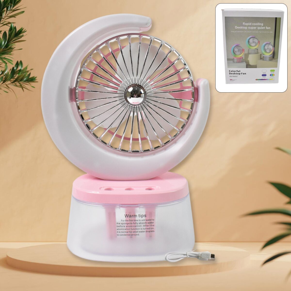 Desktop Fan - Camping Fan with LED Light, Portable Humidifying Fan (1 Pc / Plug & Play Fan) - Image 1