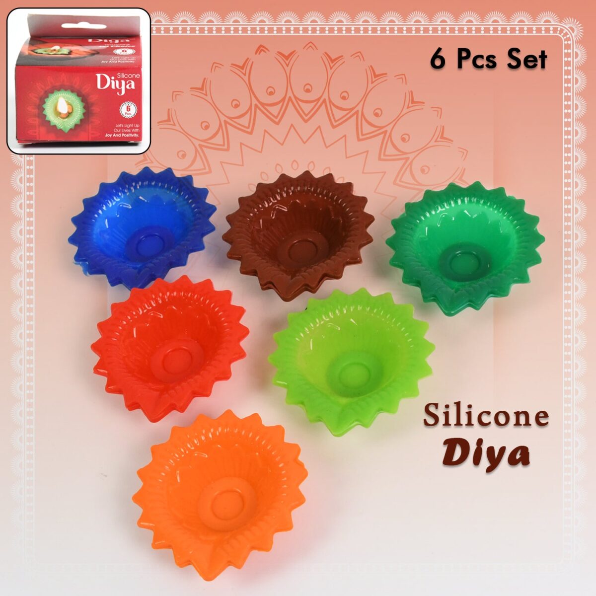 Silicone Diya for Diwali Attractive Design Colourful Diya Combo (6 Pcs Set) - Image 3