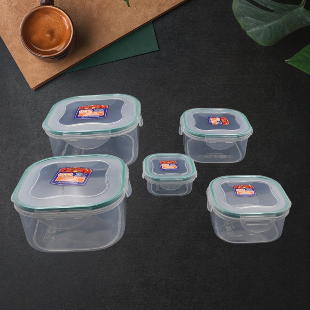 Kitchen Storage Containers Set Ã¢â‚¬â€œ Fridge Storage, Plastic Organizer, Snap-Seal Lunch Box (5 Pcs Set) - Image 3