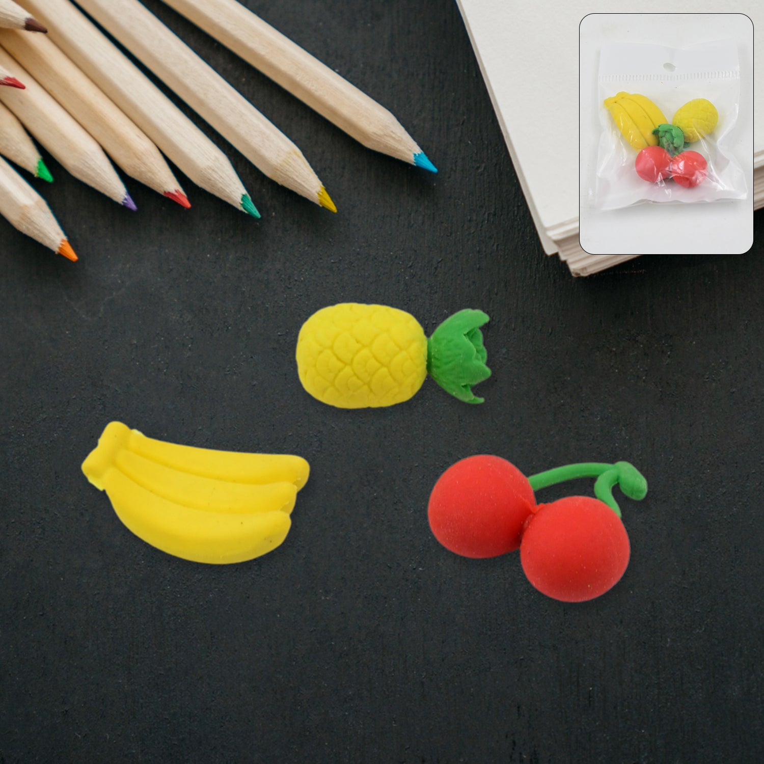 01_dd3078e7-e592-468e-9cd9-9bf43f5cb28c.jpg Mix Design Fancy & Stylish Colorful Erasers (1 Set / 3 Pc Set) - Image 2