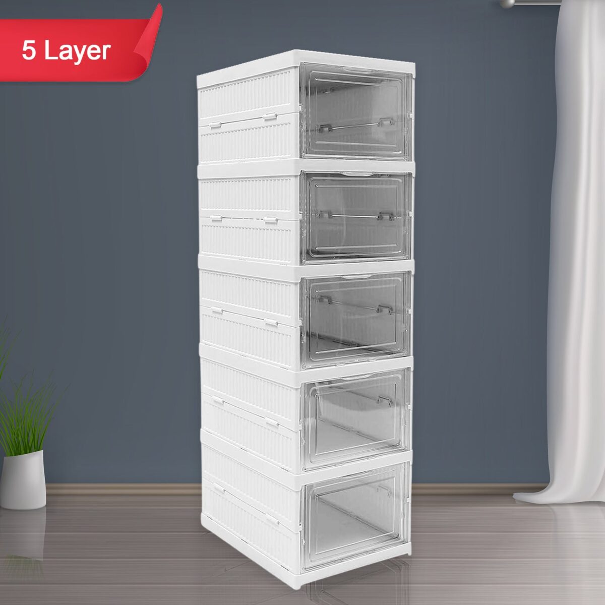 5-Layer Stackable Utility Cart â€“ Foldable Storage Organizer for Clothes & Home (1 Pc) - Image 1