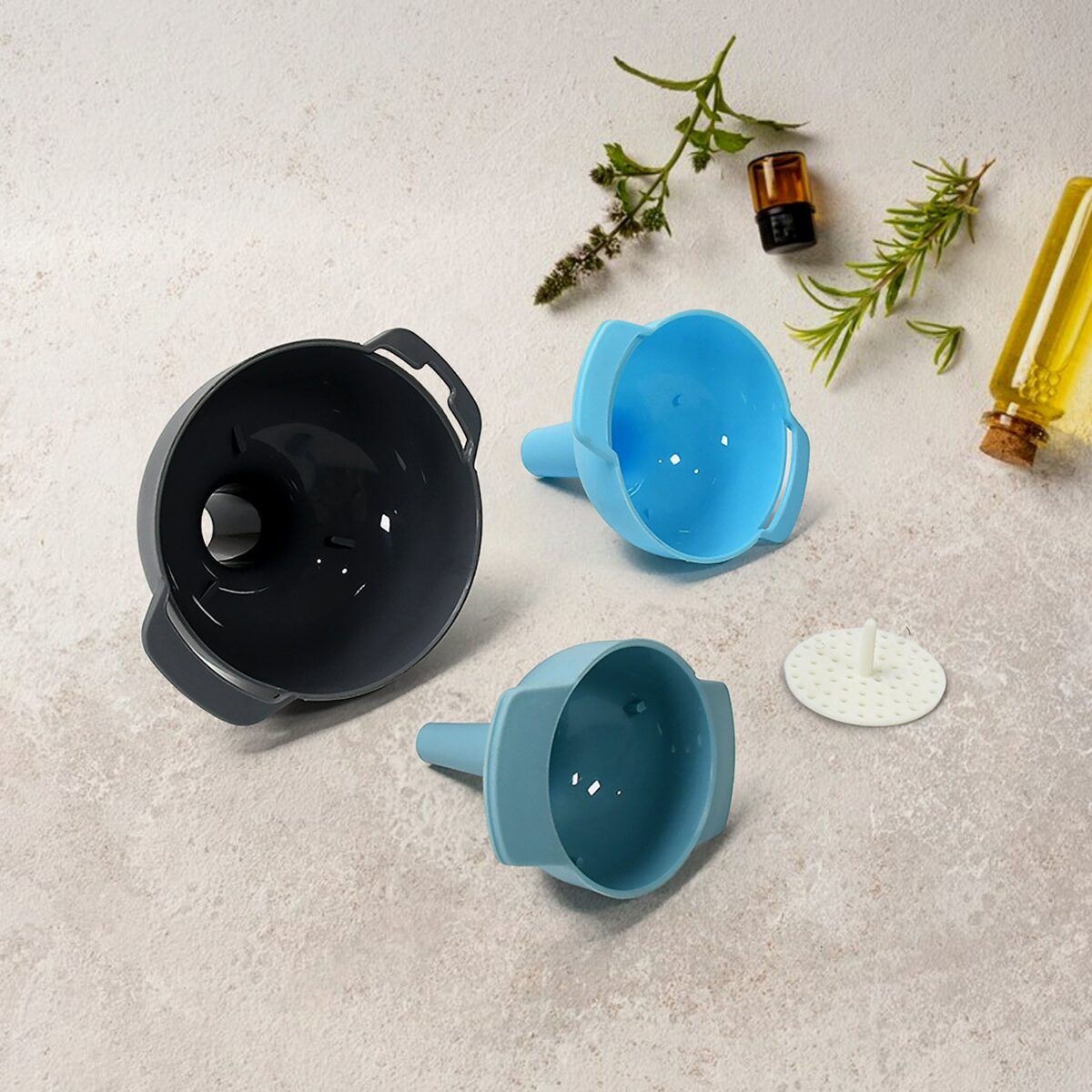 3 in 1 Kitchen Funnel Set of 3, Funnel for Filling Bottle, Small Canning Funnel with Handle, Food Grade Plastic Funnel with Detachable Strainer Filter for Liquid, Dry Ingredients, and Powder - Image 1